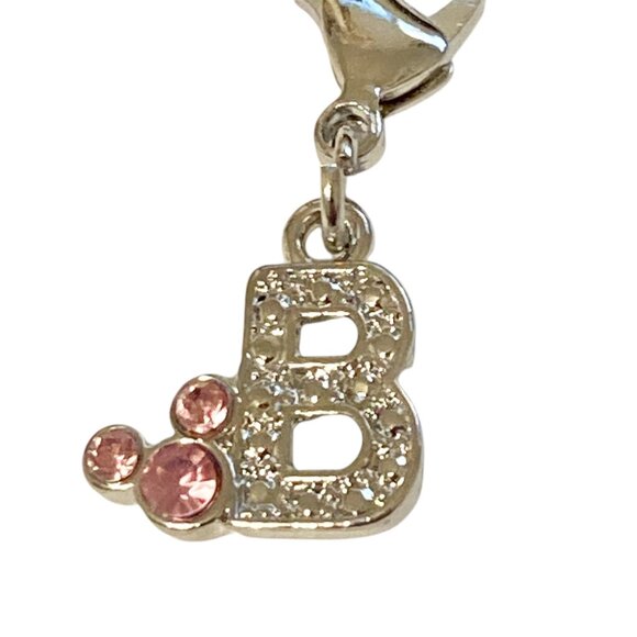 Vintage Disney Pink Crystal Mickey Mouse Ears Charm Clip On Initial Letter B - Picture 4 of 10